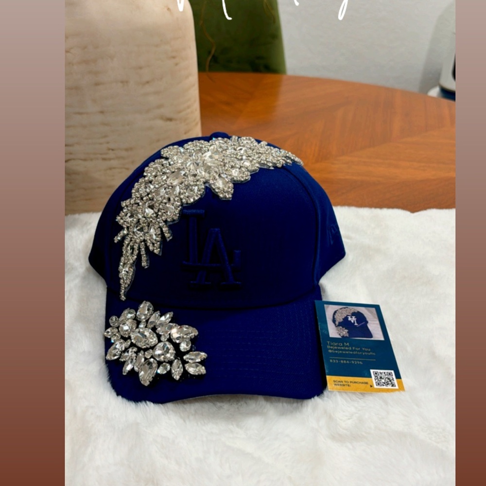 Embellished All Royal Blue SnapBack LA Dodger Hat with Silver Accents